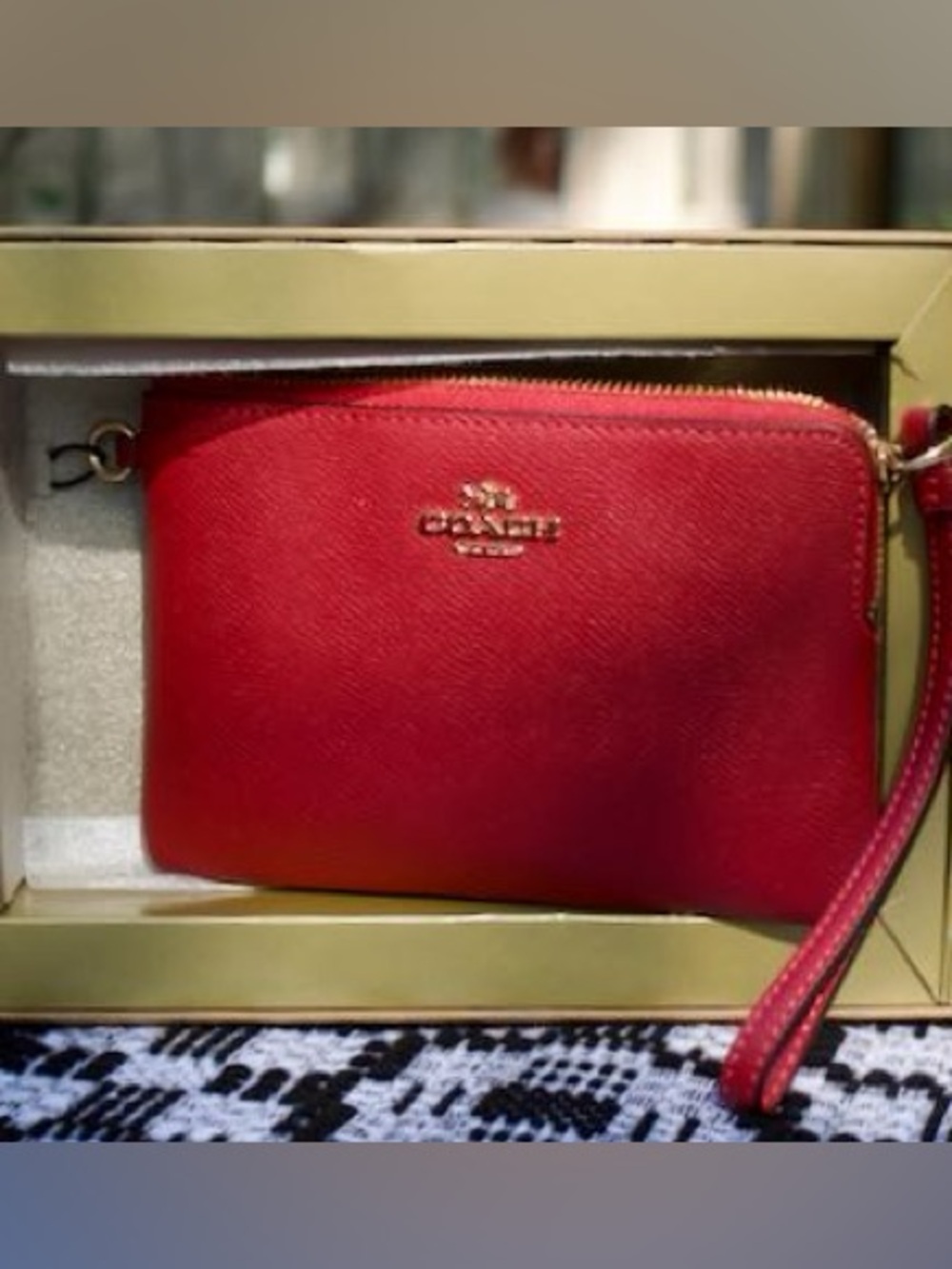 Coach Red Boxed Crossgrain Wristlet with 2 Charms (NWT)